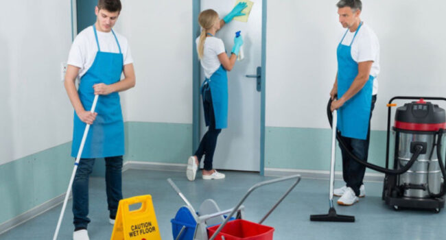 janitorial staff cleaning building