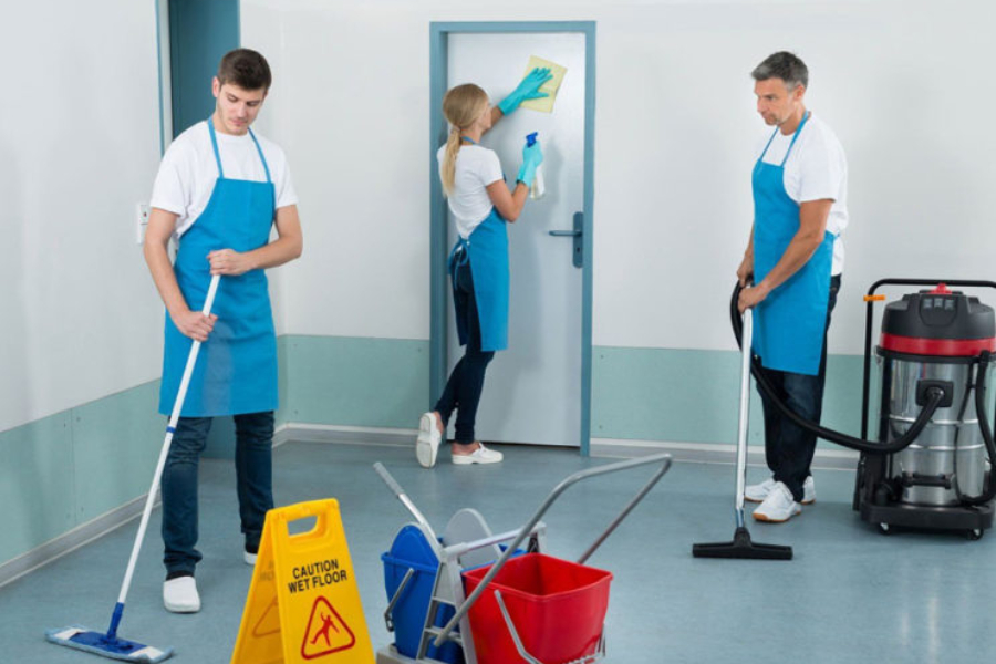 janitorial staff cleaning building